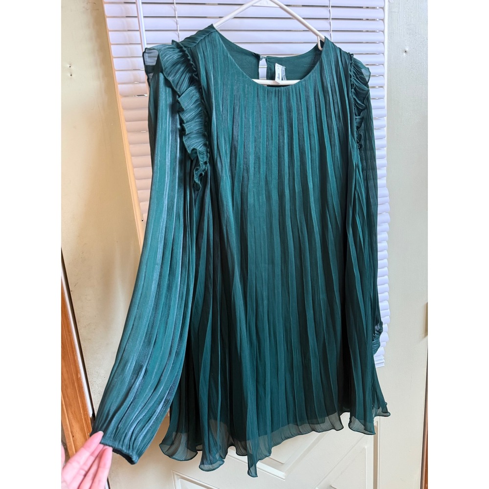 Glam Emerald Green Pleated Ruffle Shoulder Mini Dress Large GD6903